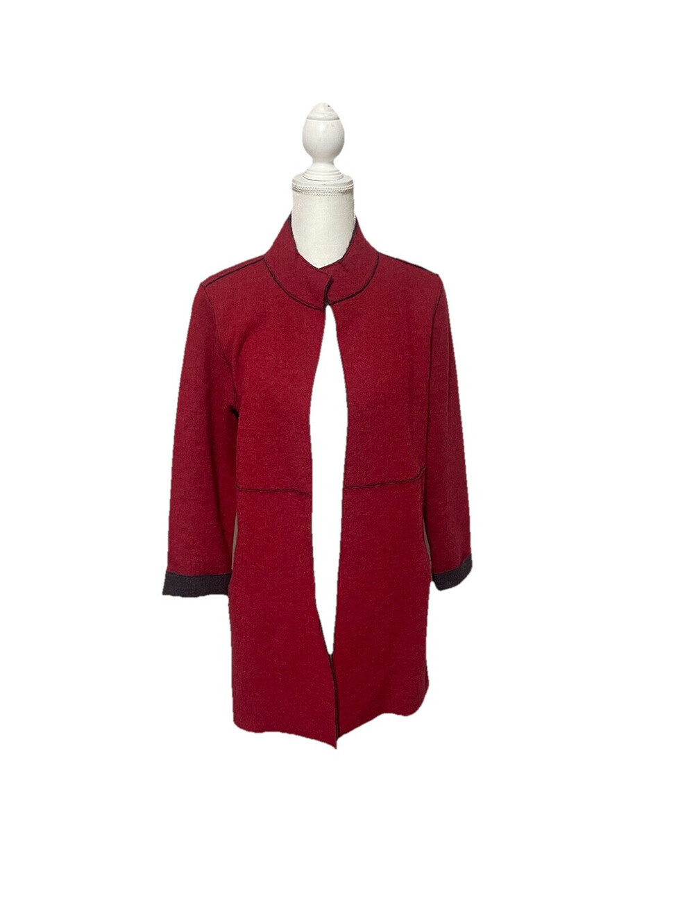 EILEEN FISHER Coat Size Small Red Open Front Pockets Merino Wool Blend Women’s